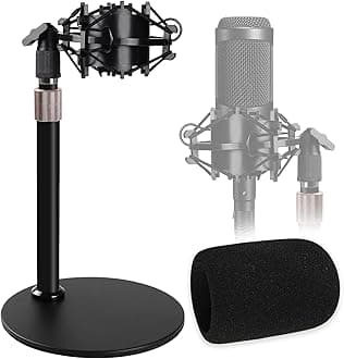 Frgyee Audio Technica Mic Stand with Shock Mount Foam Windscreen, AT2020 Microphone Stand with Pop Filter Shock Mount for Audio Technica AT2020 AT2020USB+ AT2035 ATR2500 Condenser Microphone