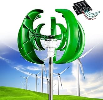 12000W Wind Turbine Generator, 12V/24V/48V 5 Blades Vertical Wind Turbine Kit, 3 Phase AC Generator, Low Wind Speed Starting Wind Power Generator with Controller for Home, Boat, Camping,Green-24V