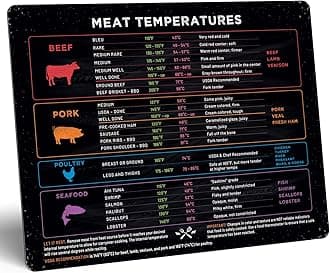Meat Temperature Magnet - Beef, Poultry, Fish & Pork Cooking Chart - Horizontal - Meat Temp Magnet Kitchen Tools Cooking Gadgets - Fridge Accessories