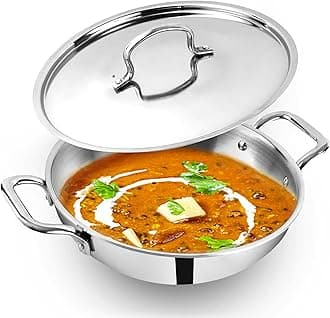 Triply Stainless Steel Kadai/Kadhai with Steel Lid | 24cm/9.4 inch, 3Ltr, 1.7kg | Induction Friendly | Nonstick 3-Layer Body, 100% Toxin-Free, No Chemical Coating