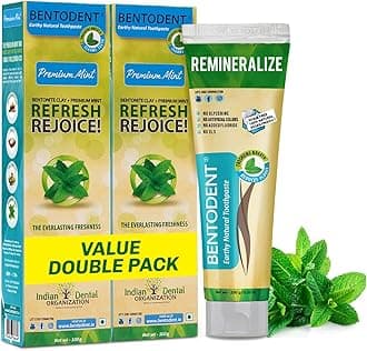 Bentodent Natural Toothpaste for Entire Family Incl Kids| SLS & Fluoride-Free Toothpaste, | Herbal Whitening & Daily Oral Detox | Mint Freshness,Cleanse, Remineralize (Mint Pack of 2, Qty 200g)