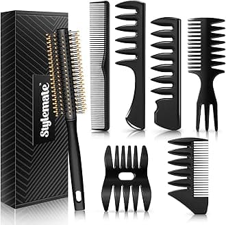Stylemate Men's Hair Styling Combs and Brush Set - Roller Brush for Adding Volume, Pompadour, Slicked-back, Fauxhawk, Undercut Styling Combs