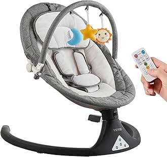 VEVORBaby Swing, 5-Speed Baby Swing with 3 Seat Position, Portable Infant Swing for Newborn with PVC Touch Panel, Remote Control, Bluetooth, 10 Lullabies & Ornaments for 0-9 Month/0-20 lbs Boys Girls