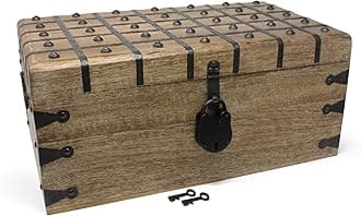 Nautical CoveTreasure Chest Wooden Box with Antique Iron Lock and Skeleton Key (XX-Large 20x11.75x9) - Storage and Decor – Pirate Wooden Treasure Chest, Decorative Box with Hinged Lid,