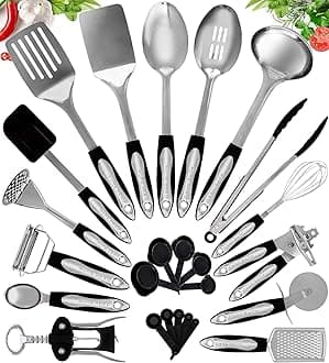 Home Hero Stainless Steel Kitchen Utensils Set - Heat-Resistant Silicone & Nonstick Tools - Durable Stainless Steel Kitchen Gadgets - Complete Kit Measuring Cups & Spoons - 41-Piece Set