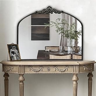 WAMIRRO Arched Mirror,Black Traditional Vintage Ornate Baroque Mirrors,Antique Brass Mirrors for Entryway/Fireplace/Living Room/Hallway/Bathroom.30“X36“ Balck