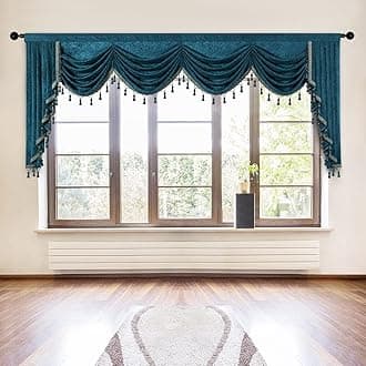 ELKCA Thick Chenille Window Curtains Valance for Living Room Peacock Blue Waterfall Valance for Bedroom,Rod Pocket,1 Panel (Peacock Blue, W118)