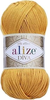 Alize Diva Silk Effect 100% Microfiber Acrylic Sport Yarn 1 Ball skeins 100gr 383yds Color (488 - Saffron)