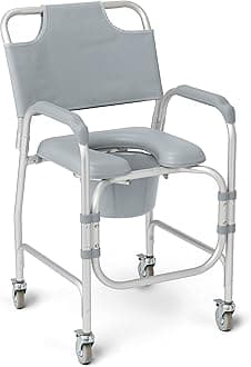 Medline aluminum padded shower chair commode with 4 locking casters