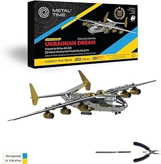 METAL-TIME ANTONOV Mriya AN-225 Exclusive Edition Official Product, Mechanical Model, Cargo Aircraft, 3D Model DIY Kit, Airplane Working Model Ukrainian Dream