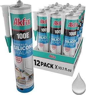 - 100E RTV Translucent Silicone Caulk (12x10.1 fl.oz.)- 100% Waterproof Silicone Sealant for Kitchen and Bathroom, Shower, Bathtub, Toilet, Sink, Window & Door, No Discoloring |Translucent 12 Pack