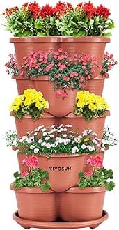 VIVOSUN 5 Tier Vertical Gardening Stackable Planter for Strawberries, Flowers, Herbs, Vegetables, Brown