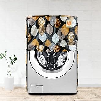 KANUSHI Industries® Washable & Dustproof Front Load Automatic Washing Machine Cover (Suitable for 6 Kg, 6.5 kg, 7 kg, 7.5 kg) (VAR-WASMAC-LONG-LEAVES-BROWN-FRONT-01)