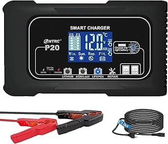 20A Car Battery Charger, 12V and 24V Intelligent Fully Automatic Battery Maintainer with Pulse Reconditioning for Trucks, Motorcycles, Marine Lithium and Lead Acid Batteries - P20