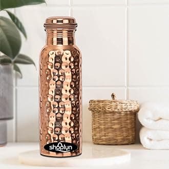 Copper Water Bottle 100% Pure Ayurvedic Copper BPA Free Leak Proof, Water Flask Kitchen Accessory Fancy Hammered Bottles For Office Gym & Travel - 950ml (Pack of 1-Hammered Bottle)