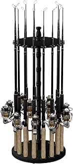 Rush Creek Creations 16-Rod Black Freshwater Fishing Rod Rack, Storage Organizer, Fishing Gifts for Men, Garage, Home, Cabin, Shed
