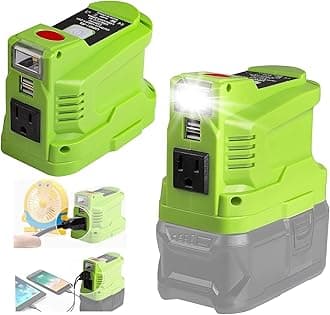 150W Power Supply Inverter for Ryobi 18V, TEPULAS DC 18V to AC 120V Power Inverter Generator, Power Source USB Phone Charger Adapter for Ryobi w/AC Outlet & LED Light (No Battery)