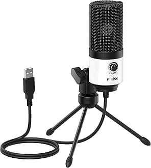 Fifine USB Podcast Microphone, Studio/Recording Condenser Microphone with Volume Control for Voice-Over, Vocals, Online Meetings, YouTube-K669W