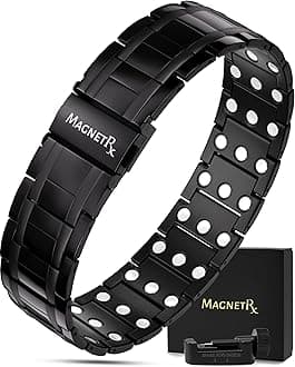 MagnetRX® 3X Strength Magnetic Bracelets for Men - Effective Titanium Magnetic Bracelet Men - Premium Fold-over Clasp & Adjustable Length with Sizing Tool & Gift Box (Black)