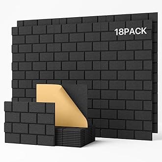 Soundsbay Sound Proof Panels for Walls, 18 Pack Brick Soundproof Wall Panels Self Adhesive, 16"×12"×0.4" High Density Acoustic Panels Sound Absorbing for Walls, Home Studio, Living Room, Black