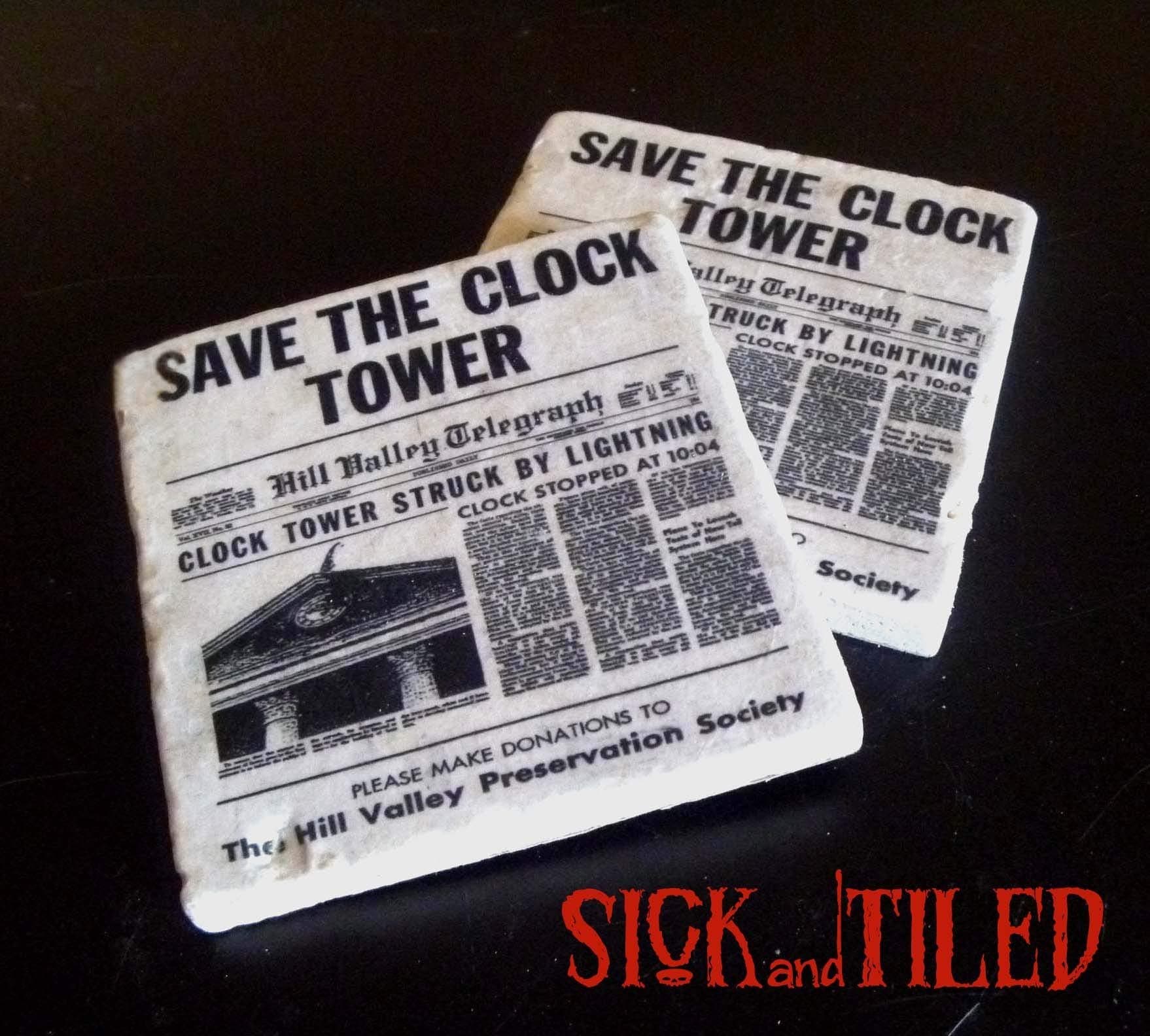 Back To The Future Save The Clock Tower Tumbled Marble Coaster Single, Set of 2 or Set of 4