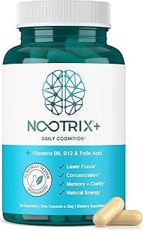 Brain Plus Nootropic Supplement | Supports Memory, Mental Focus, Cognitive Health & Energy | Promotes Healthy Mood & Brain Function | Vitamin B1, Vitamin B6 & Vitamin B12 | 30 Capsules