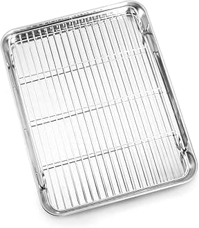 Bastwe Baking Sheet and Cooling Rack Set, Stainless Steel Commercial Grade Cookie Sheet and Rack Set, 12.5 x 10 x 1 inch, Healthy & Nontoxic & Rustproof & Easy Clean & Dishwasher Safe