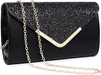 Women Evening Bags Formal Clutch Purses for Wedding Party Prom Handbags with Shoulder Strap and Glitter Flap (Black)