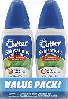 Cutter Skinsations Insect Repellent, Repels Mosquitos, Ticks, Gnats, Fleas, 7% DEET, 2 pack, 6 fl Ounce (Pump Spray)