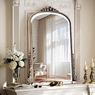 40x28 Beaded Arched Mirror, Bathroom Mirror for Over Sink, Metal Frame Wall Decor for Entryway, Bedroom, Living Room, Silver