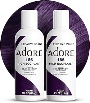 Adore Semi Permanent Hair Color (186 Rich Eggplant) (2 Pack) | Vegan & Cruelty-Free Purple Hair Dye | No Ammonia, No Peroxide, No Alcohol | 4 Fl Oz