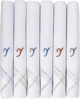 - Men's Initial Monogram (A-Z) Embroidery 100% Pure Cotton Handkerchief White Base With Colored Border - Pack Of 6
