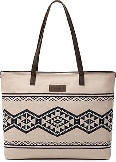 Wrangler Aztec Print Canvas Tote Bag Large Capacity Shoulder Bag for Work, Travel & Everyday Use
