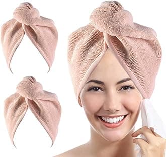 YoulerTex Microfiber Hair Towel Hair Wrap: 2 Pack 10X26 Hair Dryer Towels for Women Absorbent Turban Twist Hair Drying Shower Cap Curly Hair Products for Hair Care Hair Accessories (08 2-Pcs Beige)[Amazon-developed Certification] Compact by Design