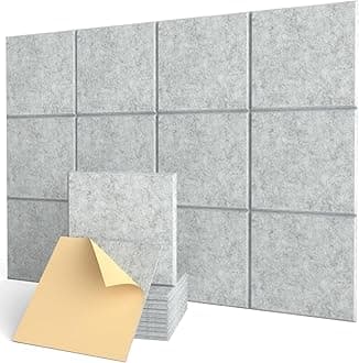 Acoustic Wall Panels Self-Adhesive, 12 Pcs Sound Absorbing Panels for Studio, Bedroom, Living Room, Office, Gaming, Ceiling, Door Acoustic Treatment, Gray, 12" X 12" X 0.4"
