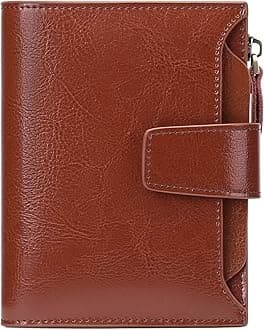 RFID Women's Wallet Small Ladies Credit Card Holder Leather with Zipper Pocket 4 ID Windows Wax Brown