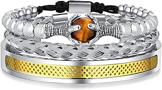 WFYOU 3PCS Stainless Steel Bracelets for Men Gold Roman Numeral Bangle Bracelet Twisted Cable Bracelet Adjustable Cuff Bracelet Mens Luxury Jewelry Bracelets Gifts