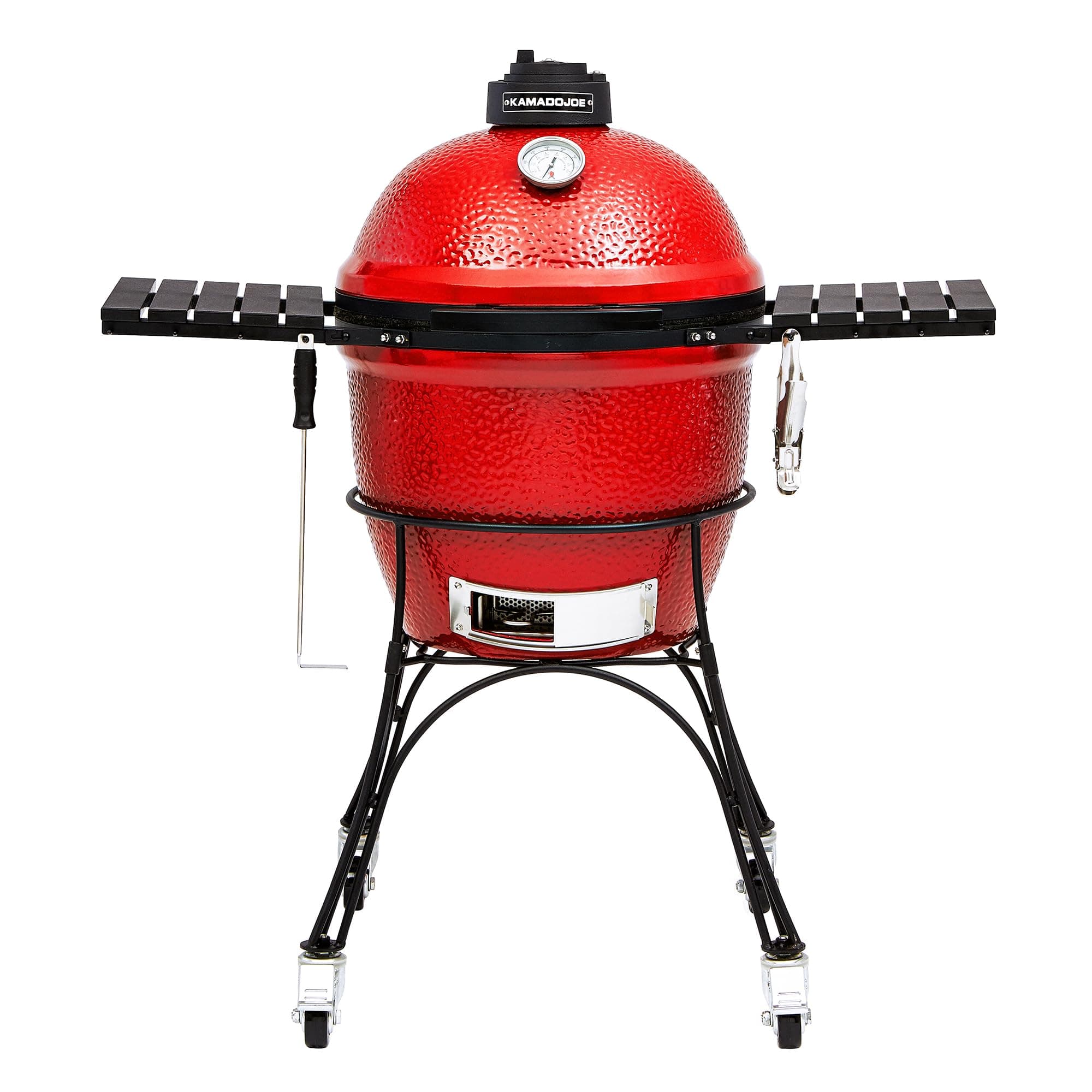 KJ23RH Classic I Smoker BBQ, Outdoor Charcoal Barbecue Grill In Red With Cast Iron Cart, Heat Deflectors And Ash Tool