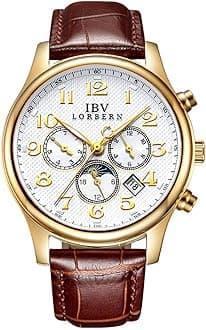 MASTOP Swiss Brands Men's Automatic Self-Wind Watch Stainless Steel with Brown Genuine Leather Band