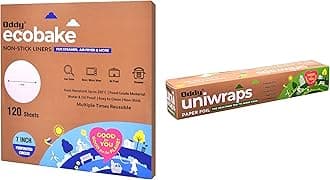Oddy Uniwraps Food Wrapping Paper 11" x 16 Mtrs & Oddy Ecobake Non-Stick Baking Paper for Steamer, Airfryer & More - Perforated, 7 Inch Circle, 120 Pcs
