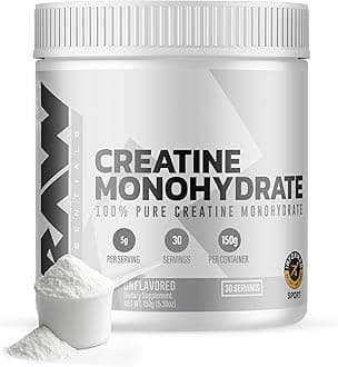 RAW Nutrition Creatine Monohydrate Powder, Unflavored (30 Servings) - Micronized Creatine Monohydrate Supplement for Workout Performance, Build Muscle & Strength - Creatine Powder for Men & Women