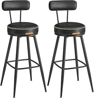 VASAGLE EKHO Collection - Bar Stools Set of 2, Swivel Bar Height Bar Stools with Back, Synthetic Leather with Stitching, Mid-Century Modern, 30-Inch Tall Barstools for Kitchen Home Bar, Ink Black