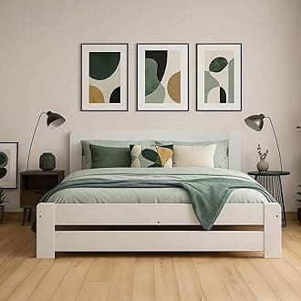 Small Double Bed Frame – Solid Pine Wooden Bed Frame for Adults, F1 Easy Assemble Bed with Sturdy Slats & Extra Four Supportive Legs, Comfortable Bedroom Furniture | 4ft (White)