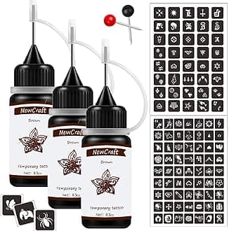 3 Packs Brown Temporary Tattoo Ink and Stencils for Adults Teens Kids, Temporary Tattoo Kit Skin Friendly