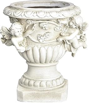 Sungmor Garden Cherub Urn Planter, Lovely Resin Angel Statue Flower Pots, Vintage European Style Planter, Rustic White Whimsy Fairy Decorative Plant Pot, Beautiful Pot for Indoor Outdoor Flowers
