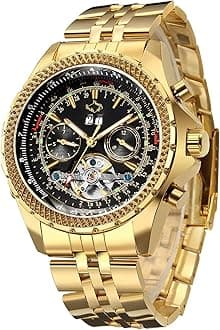 Mens Watches, Mechanical Automatic Stainless Steel Waterproof Watch for Men, Luxury Big Face Multi Functional Tourbillon Calendar Wristwatch