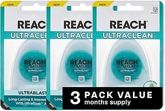 ULTRACLEAN ULTRABLAST, Cool Mint Dental Floss, Plaque Remover for Teeth, Shred Resistant, Waxed, Easy on Gums & Teeth, Fresh Breath, Oral Care, PFAS Free, for Adults & Kids, 3 PK, 25 YD
