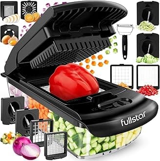 fullstar 9-in-1 Deluxe Vegetable Chopper Vegetable Cutter - Spiralizer Vegetable Slicer Dicer - Onion Chopper Food Chopper Veggie Chopper - Juicer Peeler Egg Slicer & Separator - Kitchen Gadgets Black