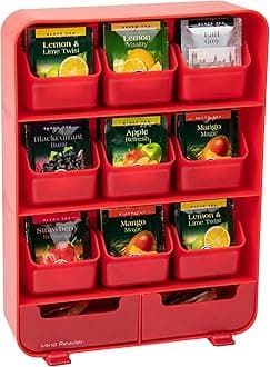 Mind Reader "Baggy" Tea Bag holder and Condiment Organizer, Black 4.33" L x 10.24" W x 13.11" H TBORG-RED