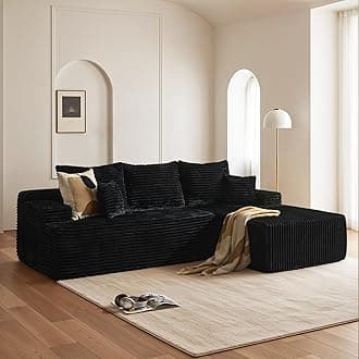 96" Cloud Sectional Couch with Comfy Chaise, Boneless L Shape Sofa with Deep Seat, Minimalist Modular Couches Sleeper for Living Room Bedroom Apartment Lounge,Black